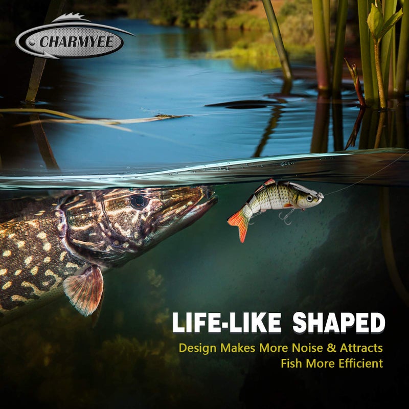 CharmYee Bass Fishing Lure Topwater Bass Lures Fishing Lures Multi Jointed Swimbait Lifelike Hard Bait Trout Perch (Pack of 3) - Image 3